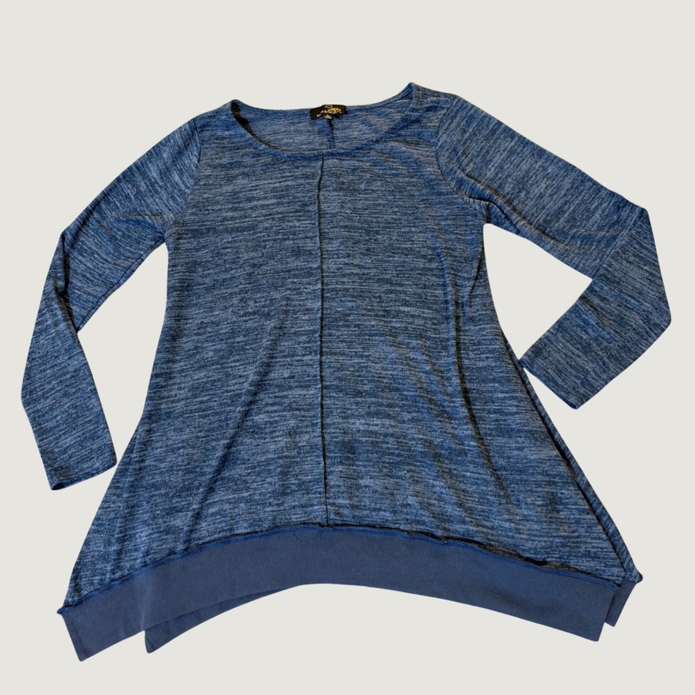 Tunic Top Small Blue Space Dye Knit A-Line Long Sleeve Cozy